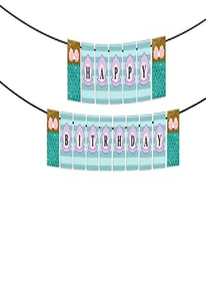 ثيم ماي بارتي لافتة زينة لحفلة عيد ميلاد حورية البحر، لوازم حفلات عيد ميلاد حورية البحر للفتيات (لافتة عيد ميلاد سعيد - حورية البحر الصغيرة) - Image 3